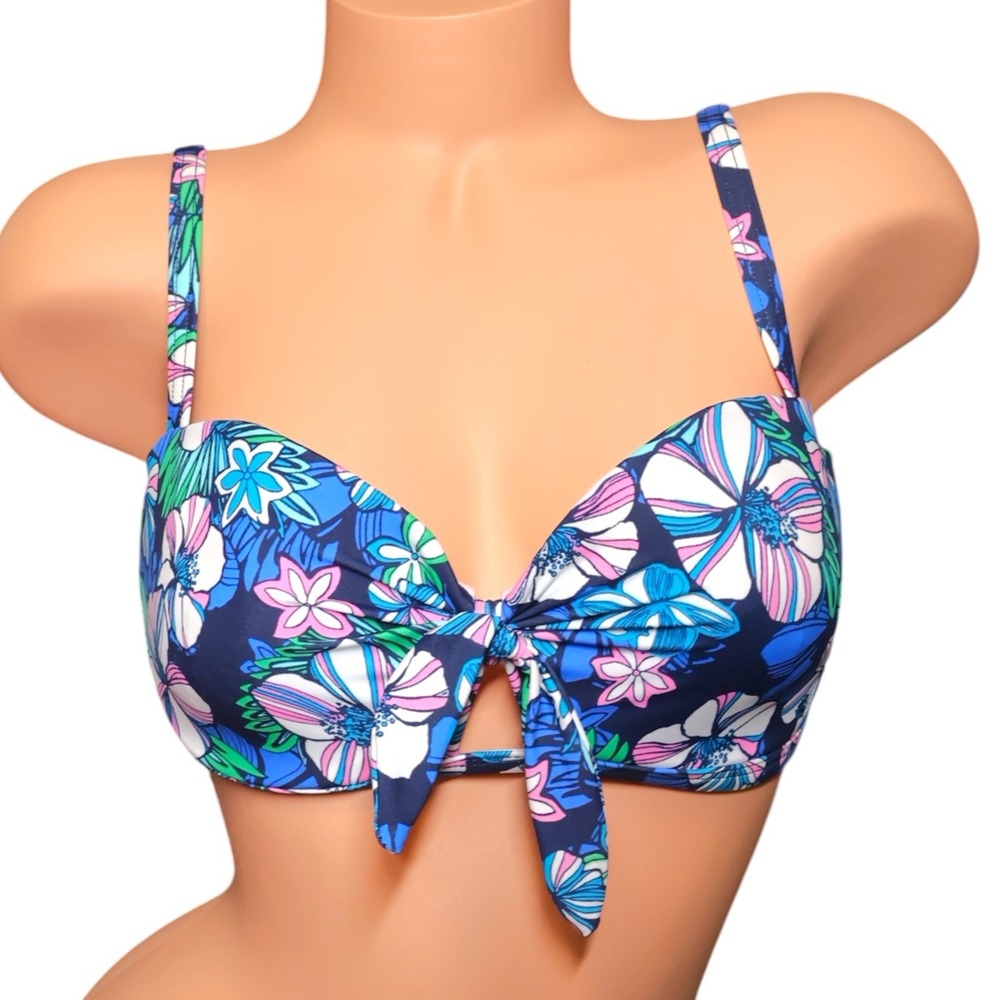 Sundazed Beka NWT Azure Floral Hibiscus Bow Push Up Underwire Bikini Top 32D Cup